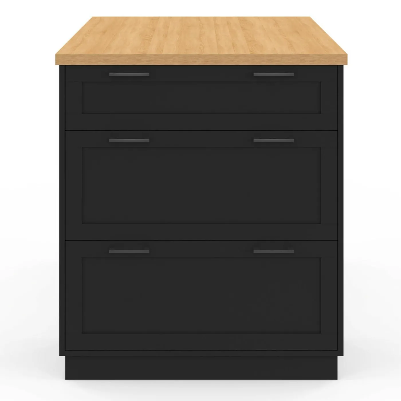 Ilot central mange-debout 4 personnes 130 cm casserolier 3 tiroirs noir et plateau bois