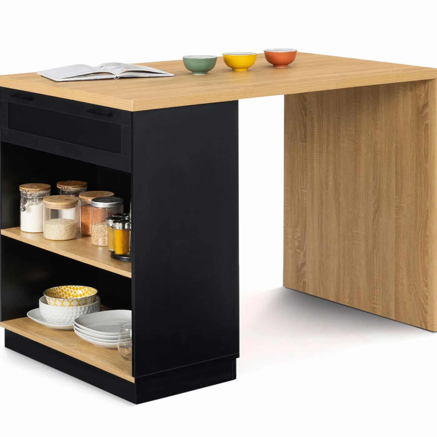 Ilot mange debout noir et bois 130 cm