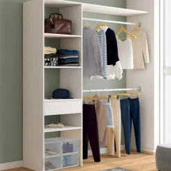 Kit dressing blanc pour placard avec étagères, tiroir et double penderie