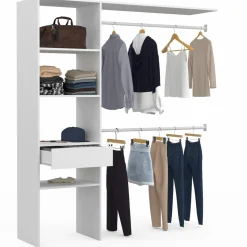 Kit dressing blanc pour placard avec étagères, tiroir et double penderie