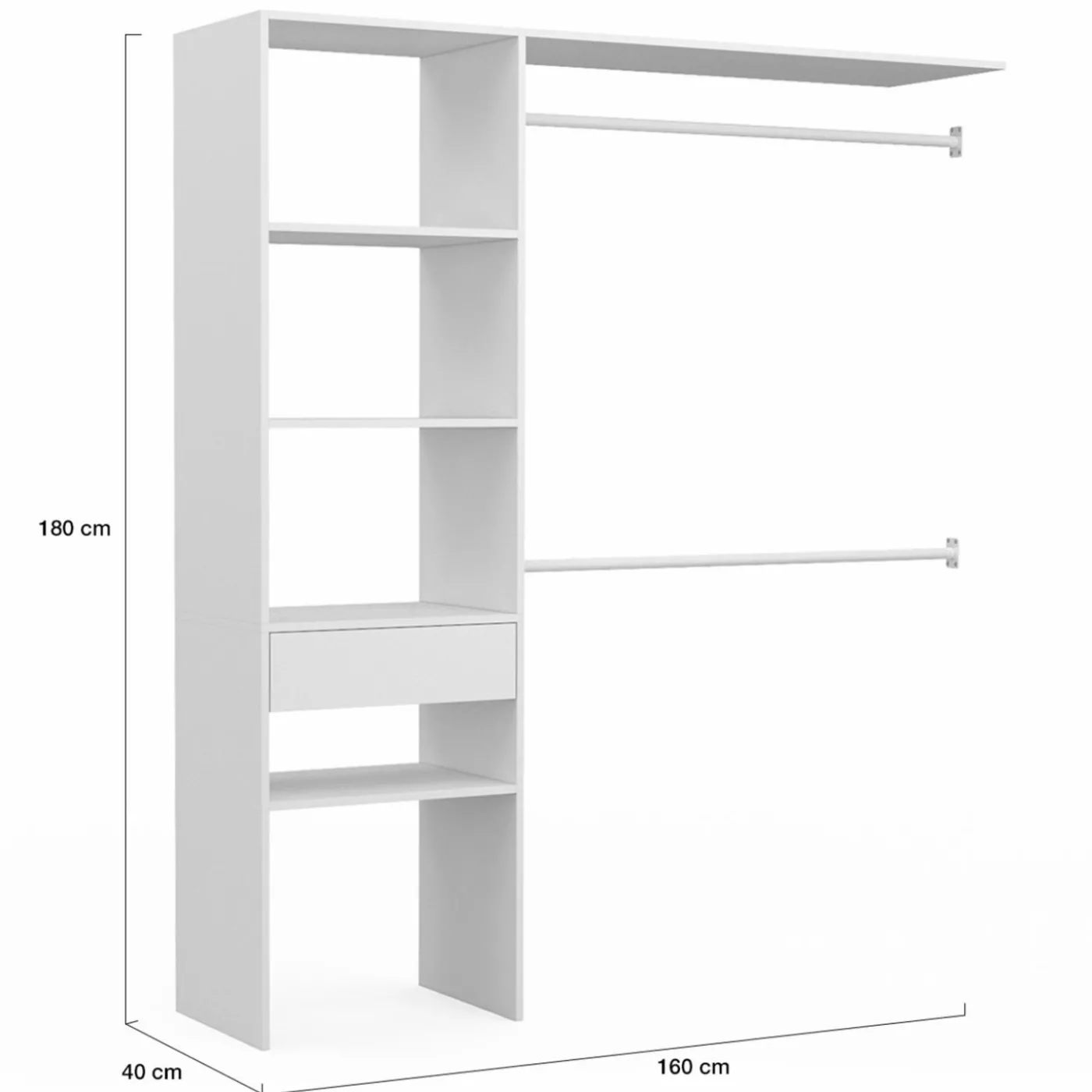 Kit dressing blanc pour placard avec étagères, tiroir et double penderie