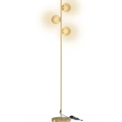 Lampadaire sur pied en métal doré avec 3 abat-jours globe verre