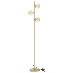 Lampadaire sur pied en métal doré avec 3 abat-jours globe verre