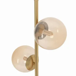 Lampadaire sur pied en métal doré avec 3 abat-jours globe verre