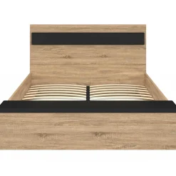 Lit 2 personnes sommier 140x190 cm avec tête de lit et banc coffre bois et noir