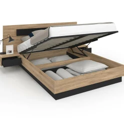 Lit 2 places double coffre 140x190 cm avec sommier et tables de chevet