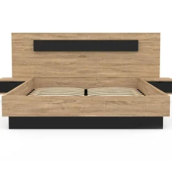 Lit 2 places double coffre 140x190 cm avec sommier et tables de chevet