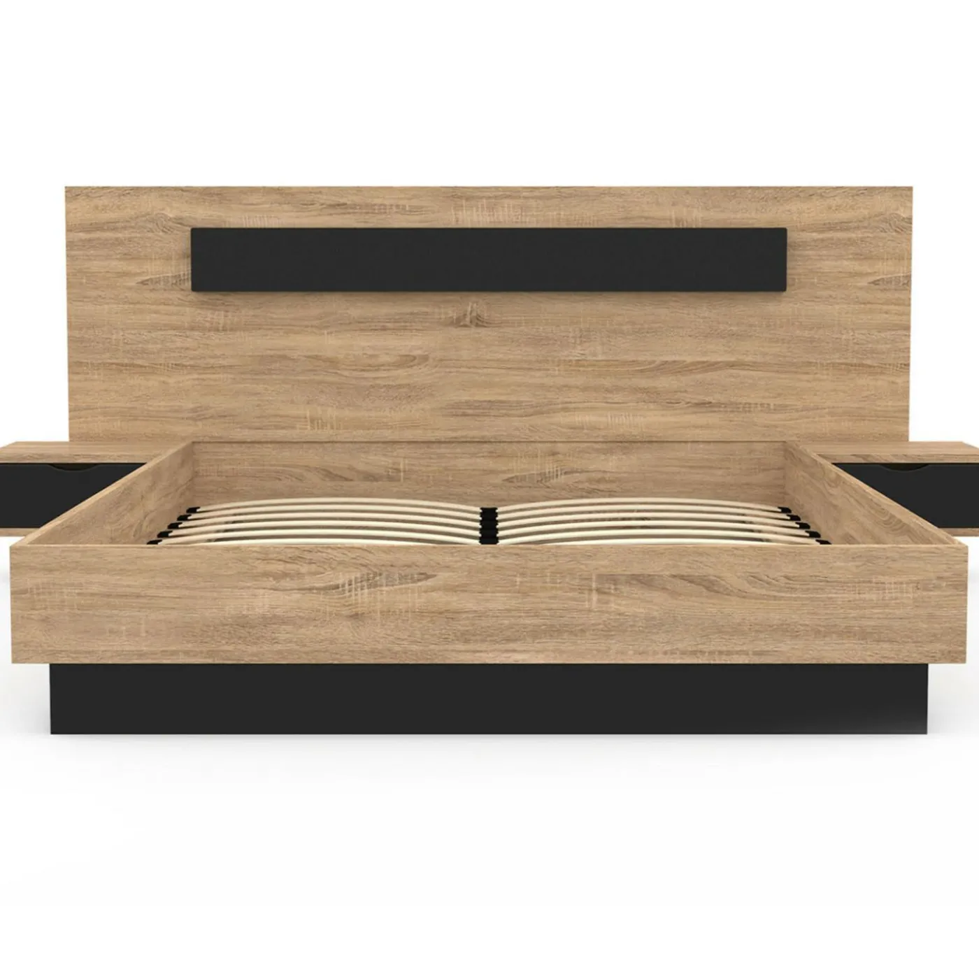 Lit 2 places double coffre 140x190 cm avec sommier et tables de chevet