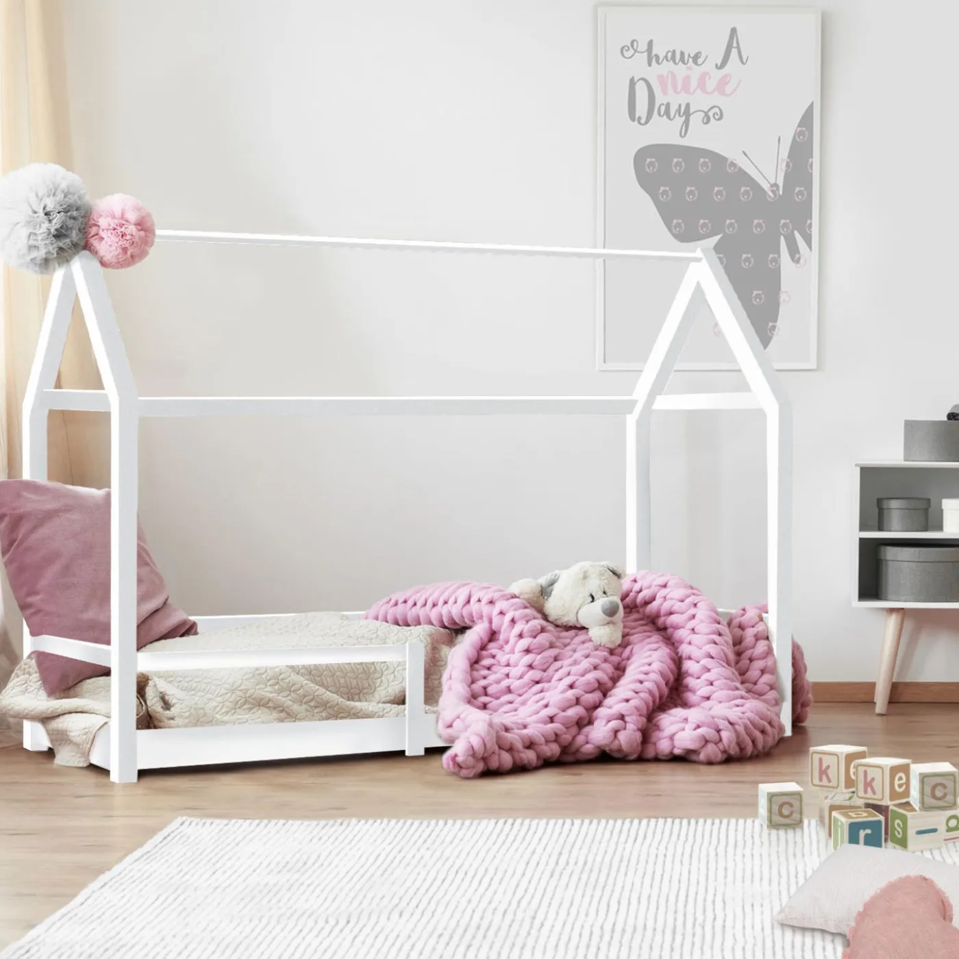 Lit cabane enfant blanc 90 x 190 cm style scandinave