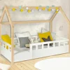 Lit cabane pour enfant blanc et hêtre 80x160 cm