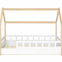 Lit cabane pour enfant blanc et hêtre 80x160 cm
