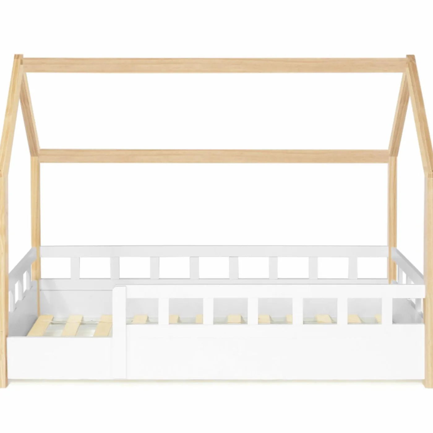 Lit cabane pour enfant blanc et hêtre 80x160 cm