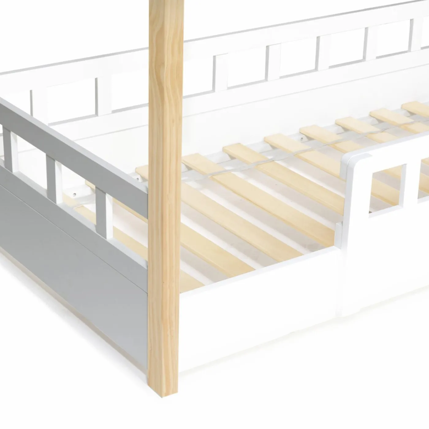 Lit cabane pour enfant blanc et hêtre 80x160 cm