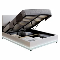 Lit coffre 2 places 140x190 en PVC blanc avec sommier et LED