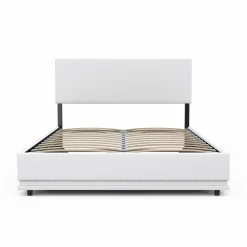 Lit coffre 2 places 140x190 en PVC blanc avec sommier et LED