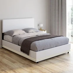 Lit coffre 2 places 140x190 en PVC blanc avec sommier et LED