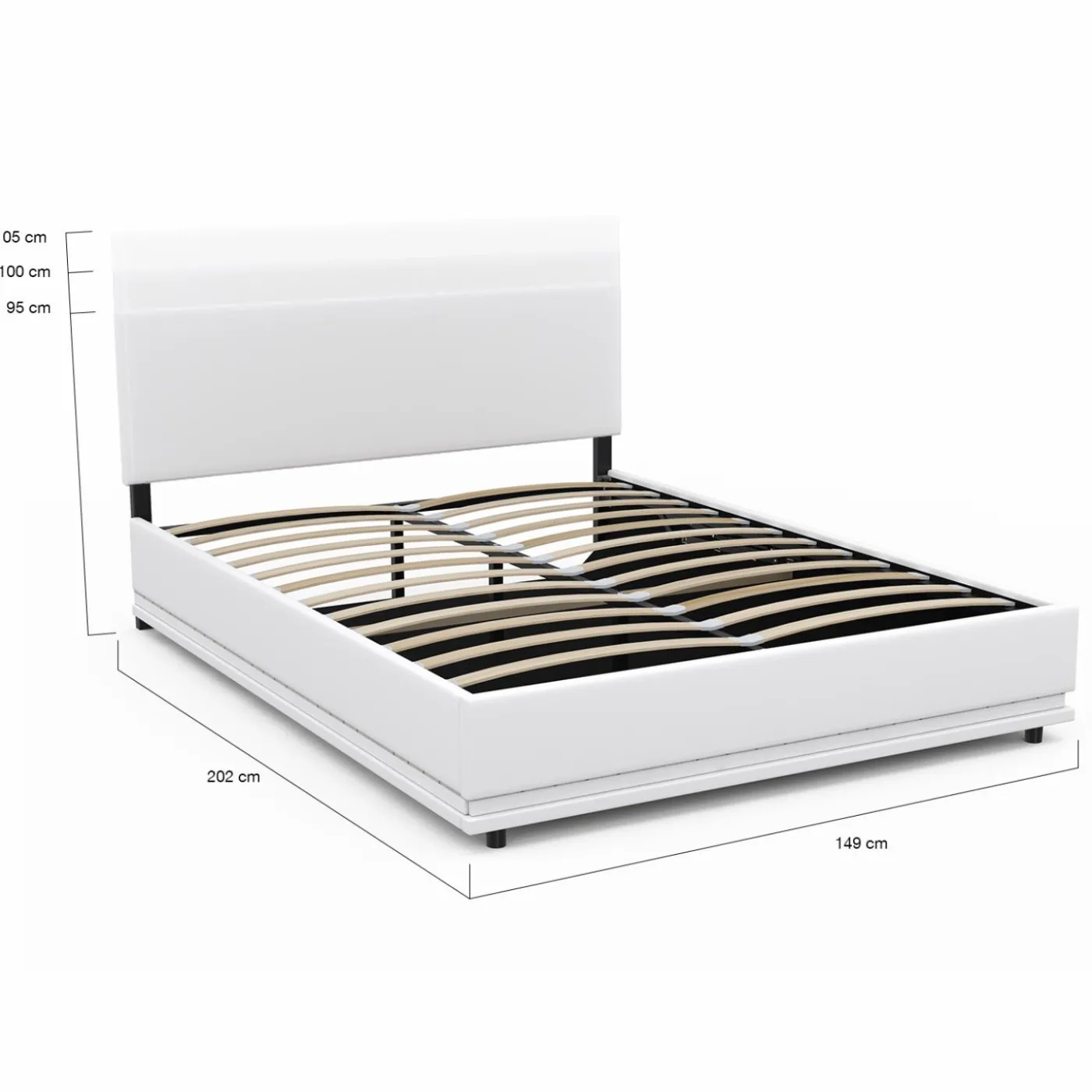 Lit coffre 2 places 140x190 en PVC blanc avec sommier et LED