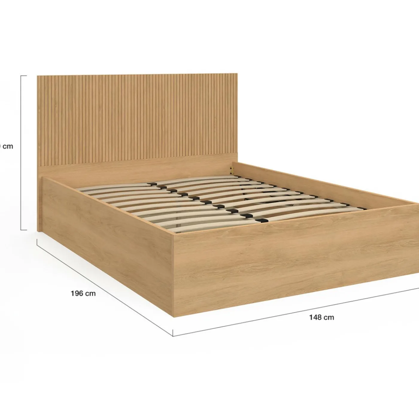 Lit coffre double 140 x 190 cm avec tête de lit et sommier effet lattes et bois