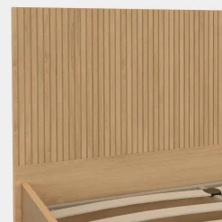 Lit coffre double 140 x 190 cm avec tête de lit et sommier effet lattes et bois