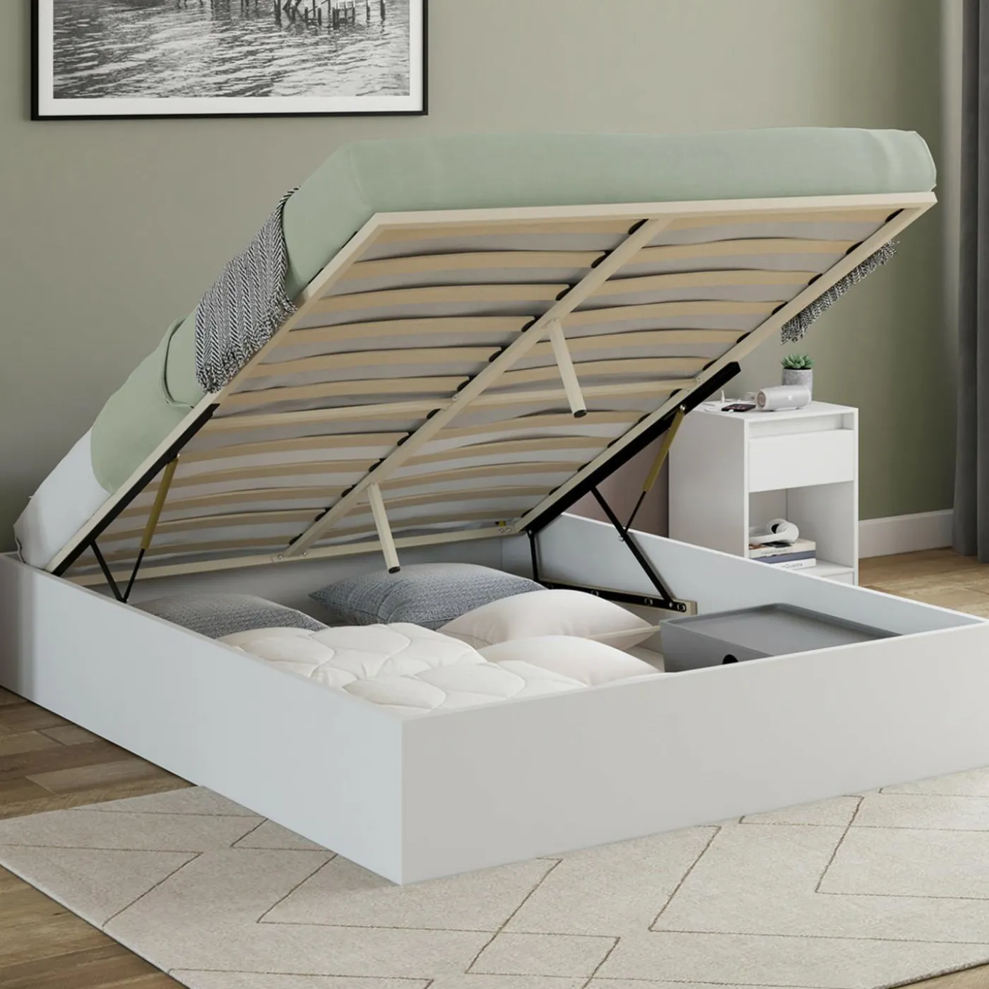 Lit coffre double avec sommier 160 x 200 cm blanc