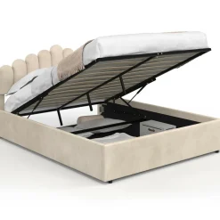 Lit coffre double avec tête de lit et sommier 140 x 190 cm velours beige