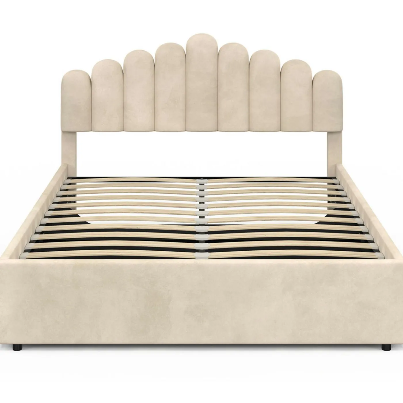 Lit coffre double avec tête de lit et sommier 140 x 190 cm velours beige