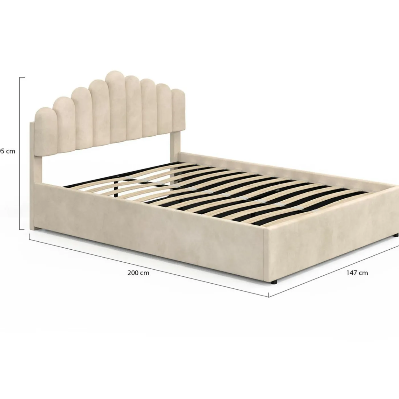 Lit coffre double avec tête de lit et sommier 140 x 190 cm velours beige