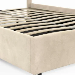 Lit coffre double avec tête de lit et sommier 140 x 190 cm velours beige