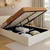 Lit coffre double avec tête de lit et sommier 140x190 cm tissu bouclette