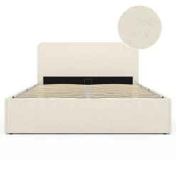 Lit coffre double avec tête de lit et sommier 140x190 cm tissu bouclette