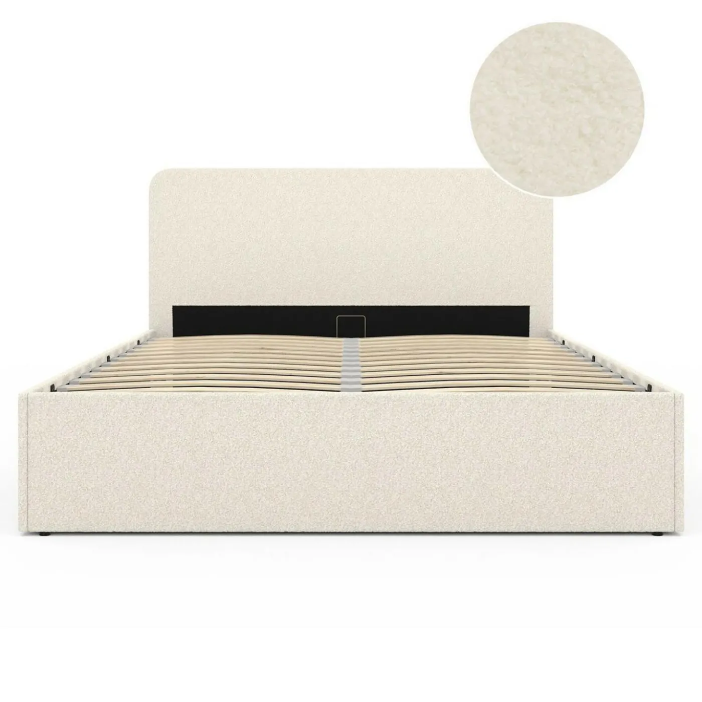 Lit coffre double avec tête de lit et sommier 140x190 cm tissu bouclette
