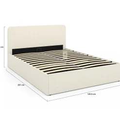 Lit coffre double avec tête de lit et sommier 140x190 cm tissu bouclette