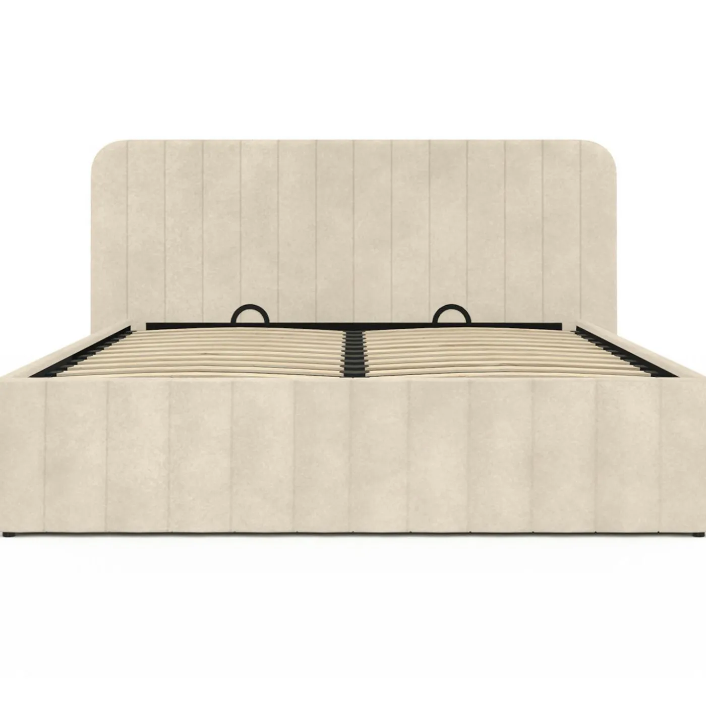 Lit coffre double avec tête de lit en velours beige 160x200 cm
