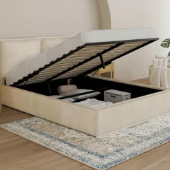 Lit coffre double beige 140 x 190