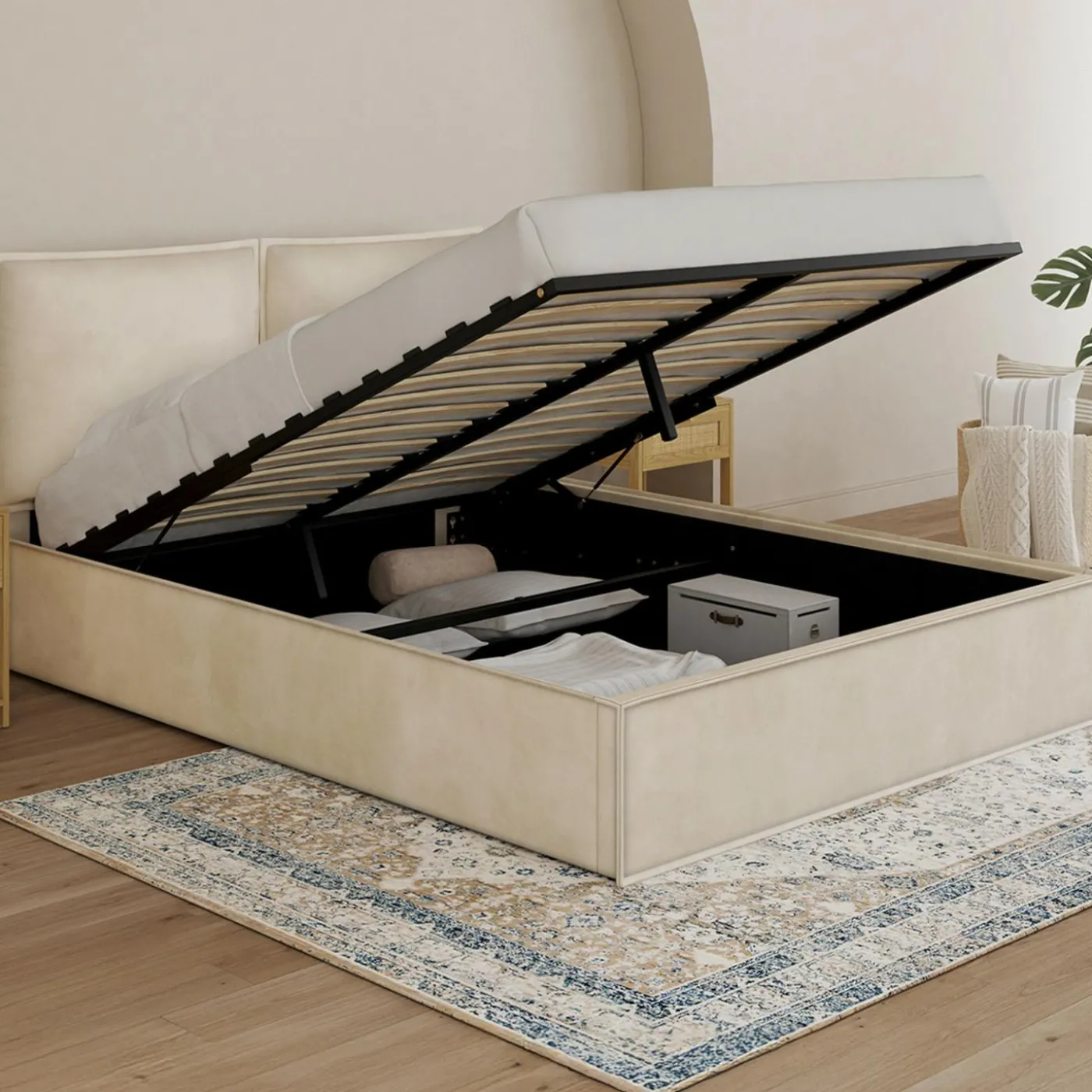 Lit coffre double beige 140 x 190