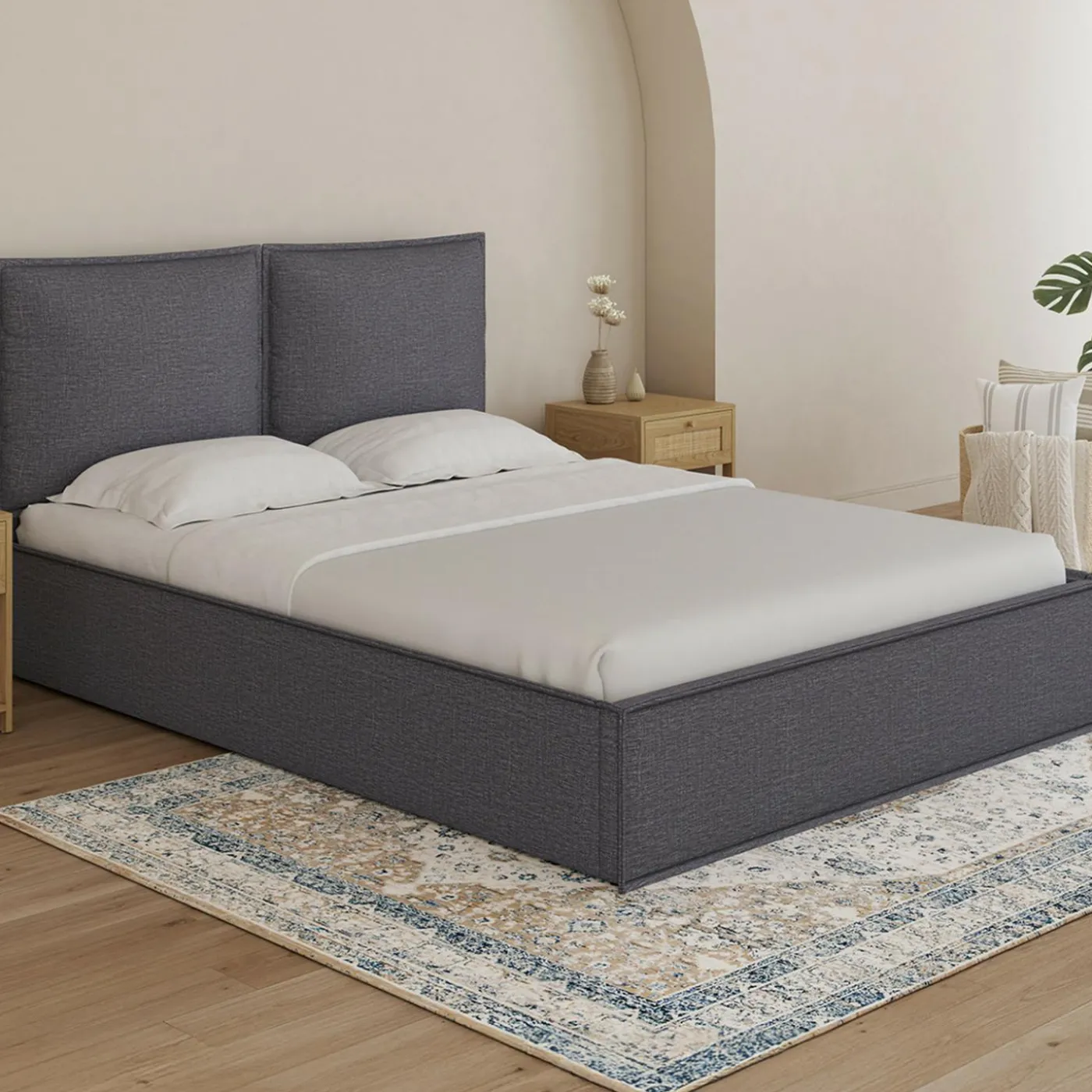 Lit coffre double gris 140 x 190