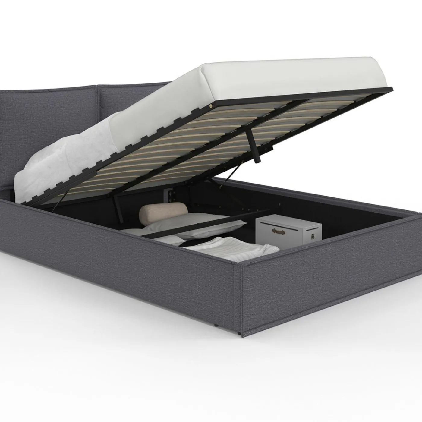 Lit coffre double gris 140 x 190