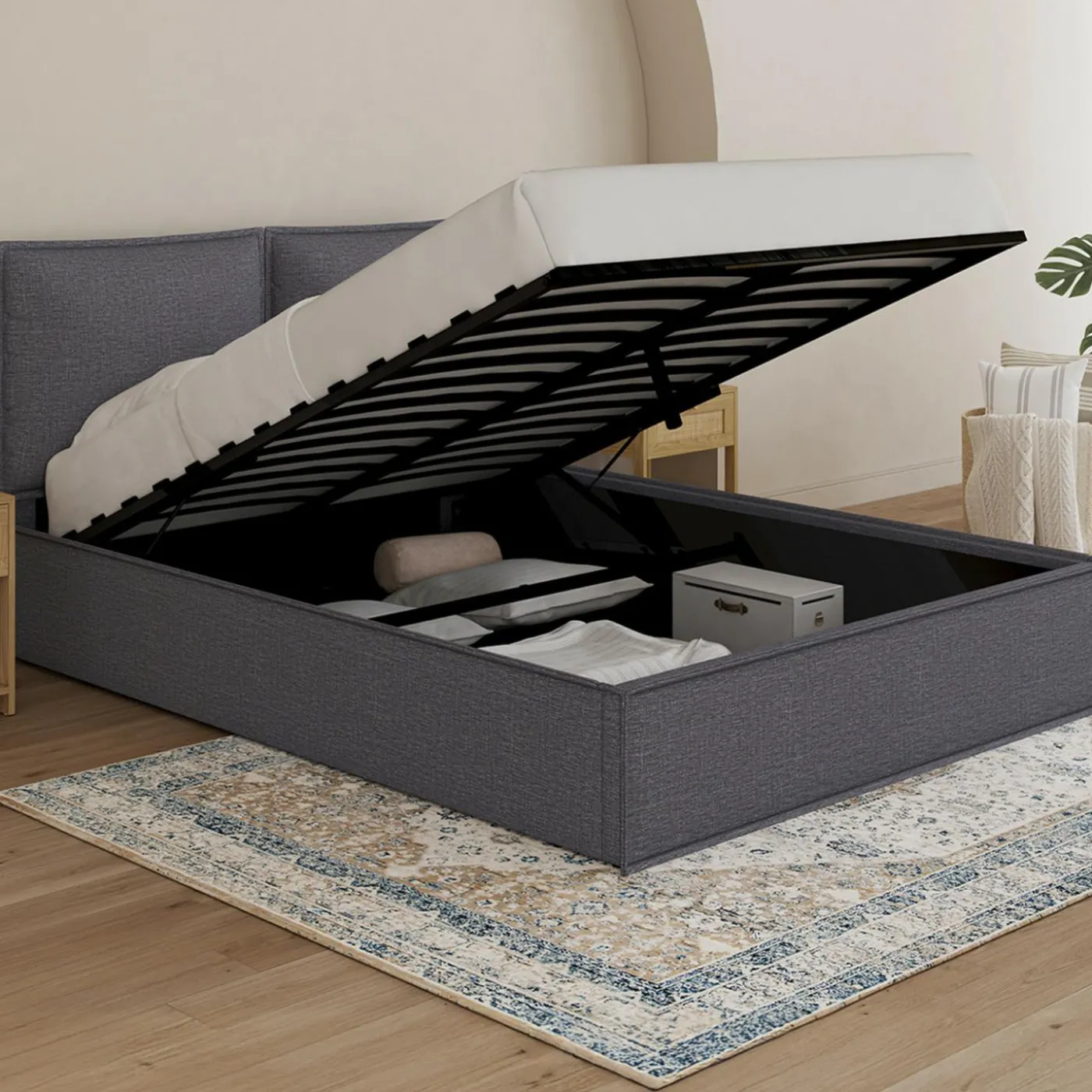 Lit coffre double gris 140 x 190