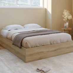 Lit coffre double SANDSIDE avec sommier 140 x 190 cm hêtre