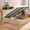 Lit coffre double 140x190 cm avec tête de lit façon hêtre et noir