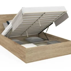 Lit coffre double 140x190 cm coloris bois