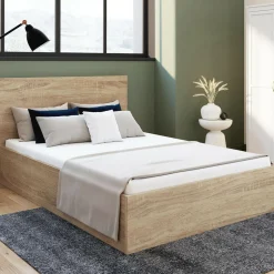 Lit coffre double 140x190 cm coloris bois