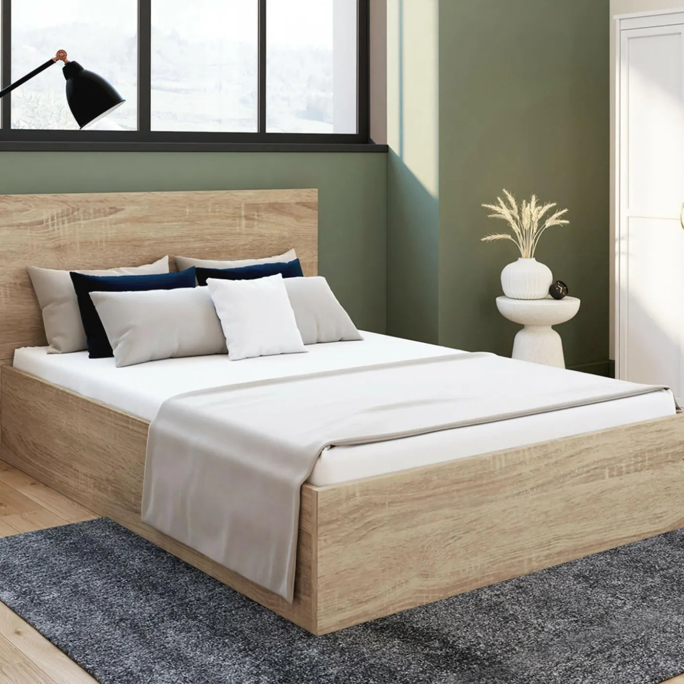 Lit coffre double 140x190 cm coloris bois