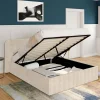 Lit coffre velours beige 140x190 avec sommier et tête de lit