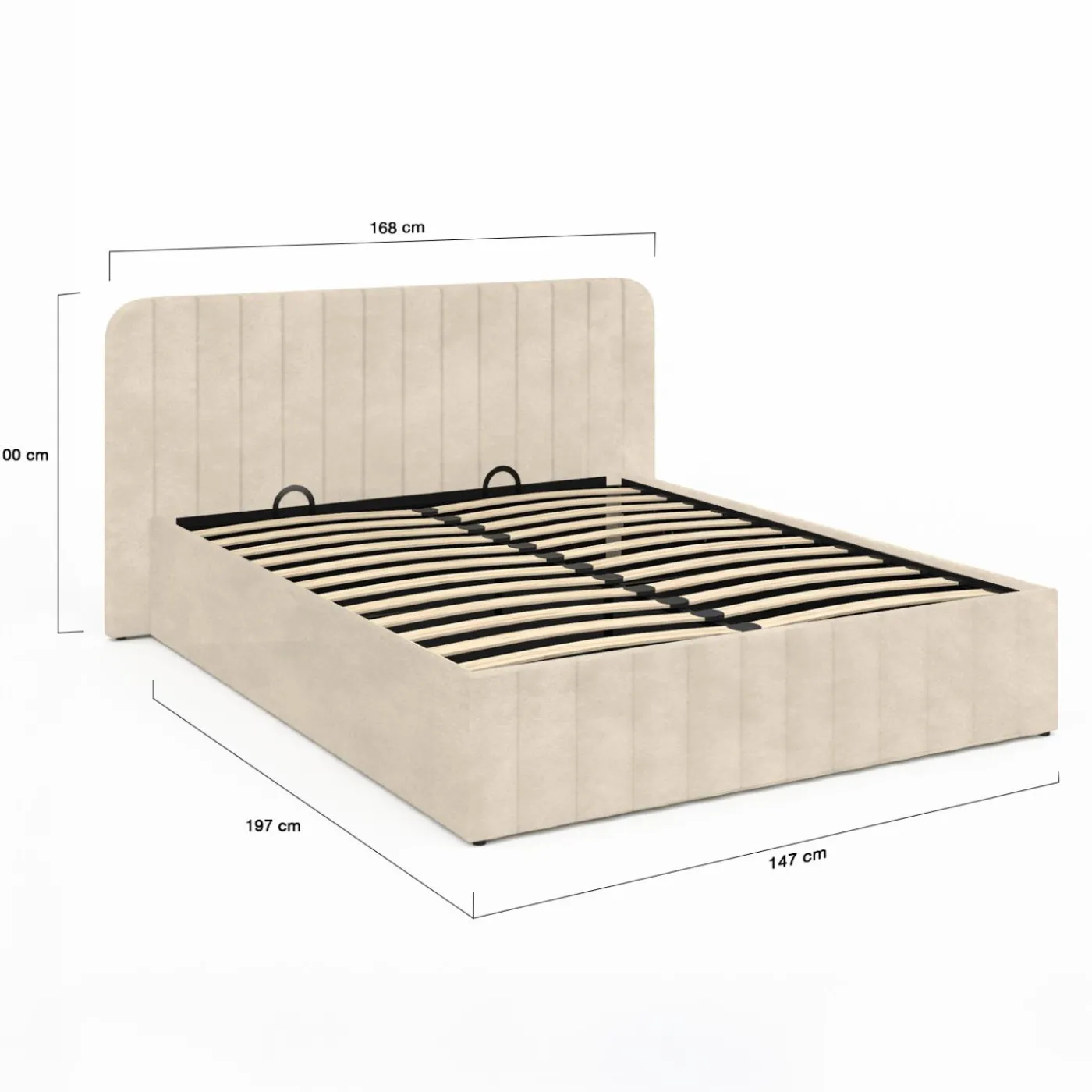 Lit coffre velours beige 140x190 avec sommier et tête de lit