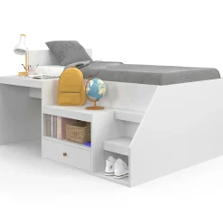 Lit combiné 90x190 cm avec bureau et rangements bois blanc
