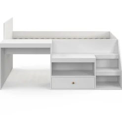 Lit combiné 90x190 cm avec bureau et rangements bois blanc