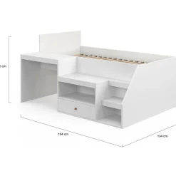 Lit combiné 90x190 cm avec bureau et rangements bois blanc