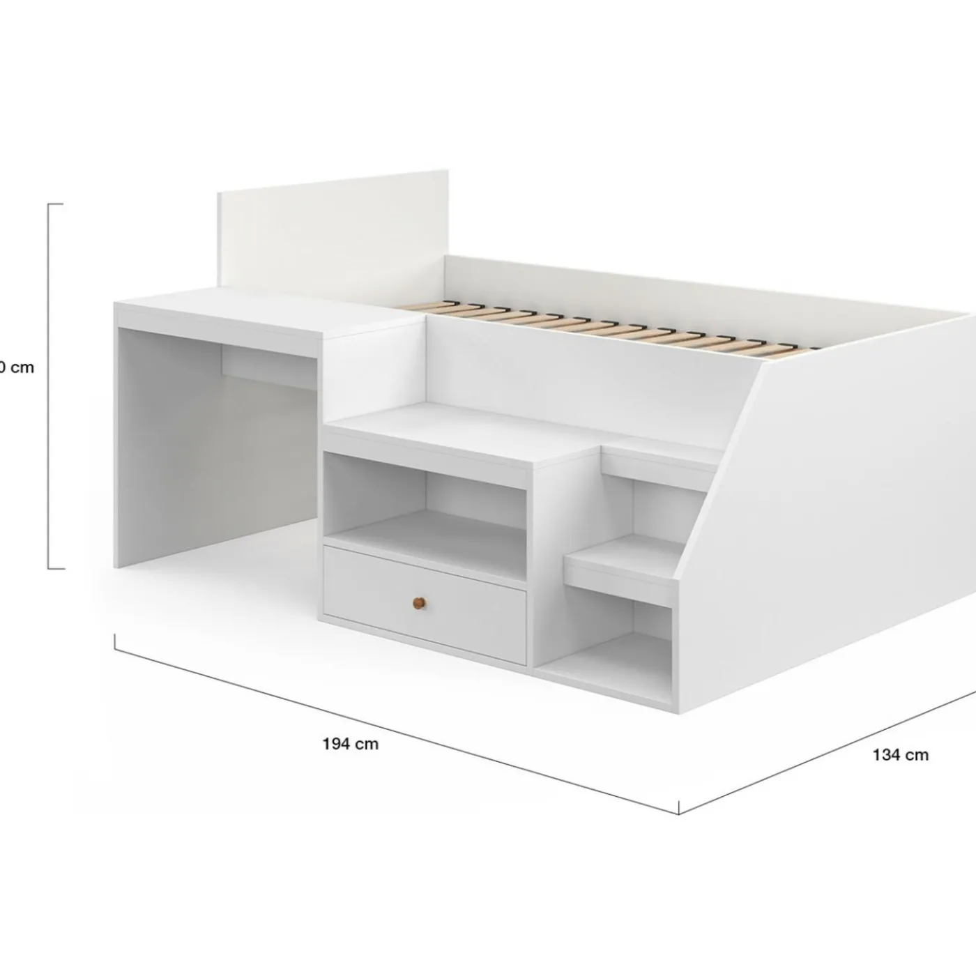 Lit combiné 90x190 cm avec bureau et rangements bois blanc