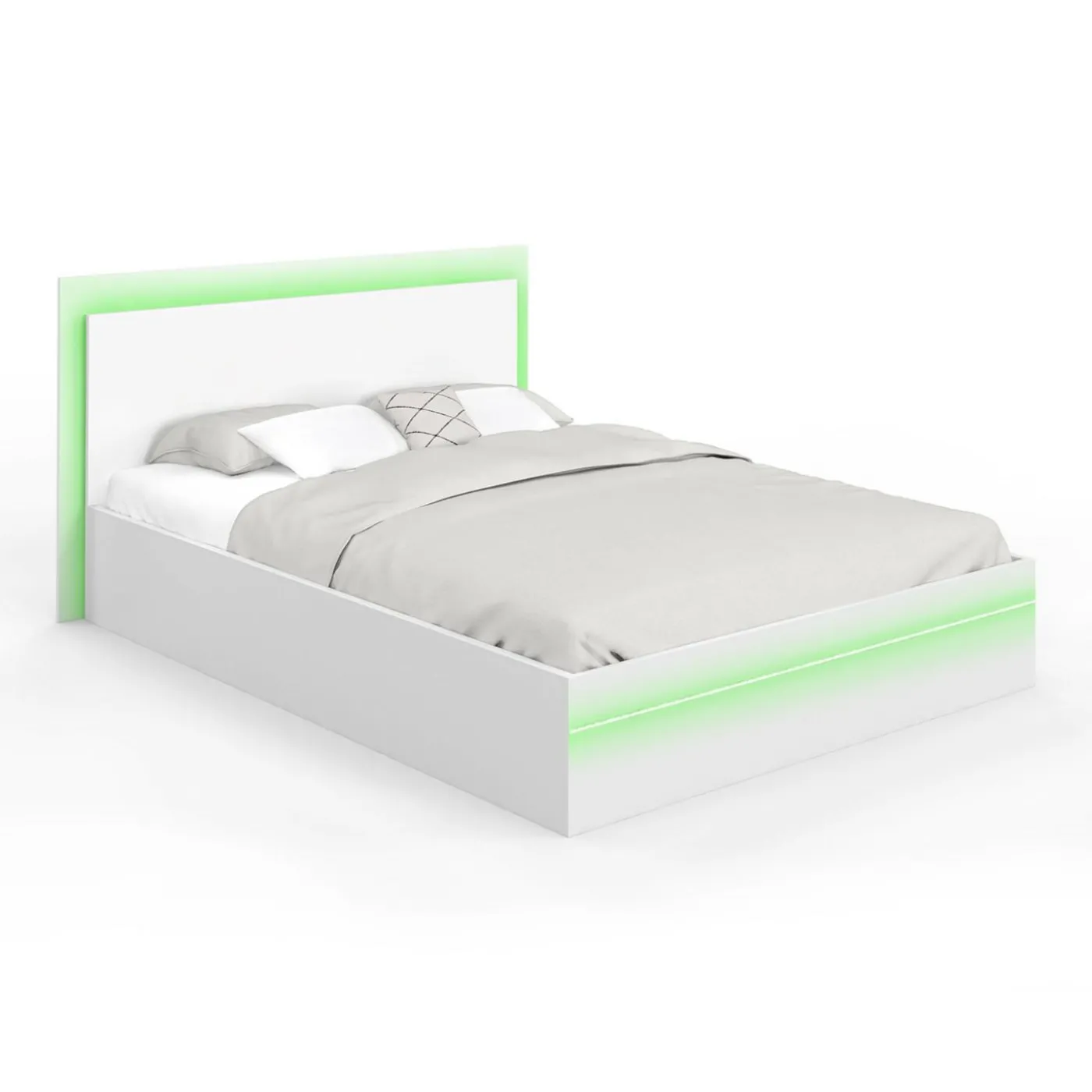 Lit double 140 x 190 cm avec sommier et LED intégrées blanc